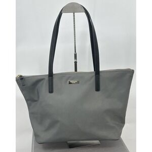 KATE SPADE Gray Black Nylon Tote Shoulder Handbag Top Zipper Purse